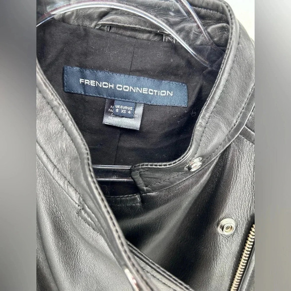 French Connection 100% Real leather jacket Black Motorcycle Look Size 4 - Picture 4 of 14